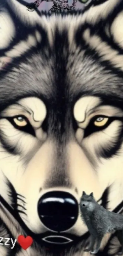 Detailed wolf art with grayscale tones and majestic wilderness theme.