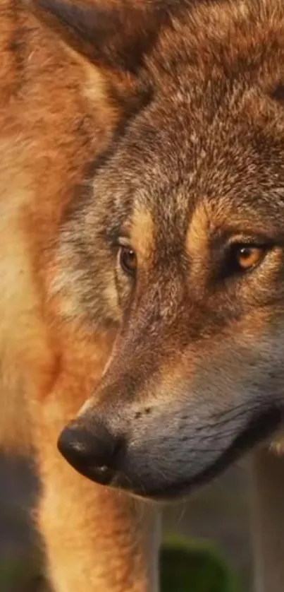 Close-up view of majestic wolf in nature.