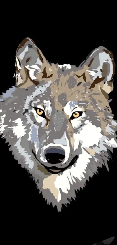 Wolf portrait digital art wallpaper on a black background.