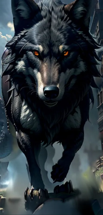 Majestic wolf in fantasy art mobile wallpaper.