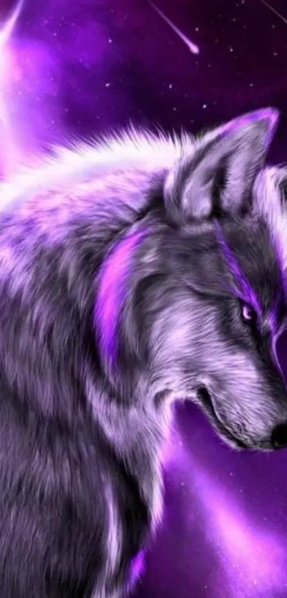 Artistic purple wolf in galaxy background.