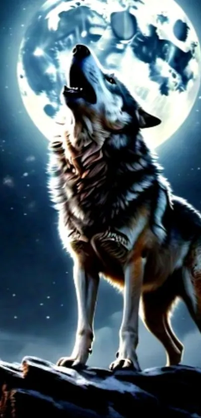 Wolf howling beneath a full moon.