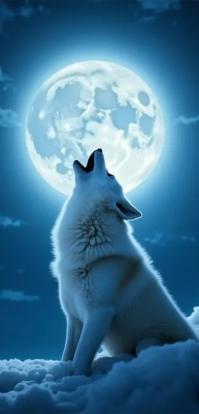Wolf howling at the full moon on a snowy night.