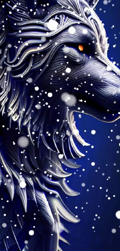 Intricate wolf design with blue hues.