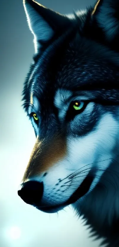 Majestic wolf in moonlit digital art with vibrant colors.