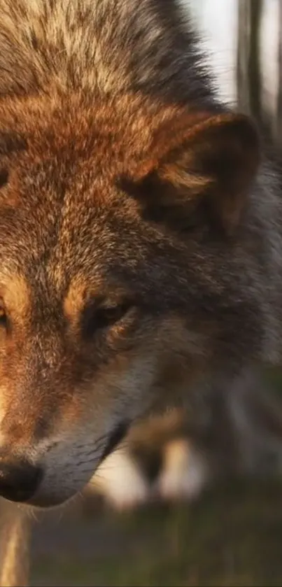 Close-up of a majestic wolf in a natural setting.