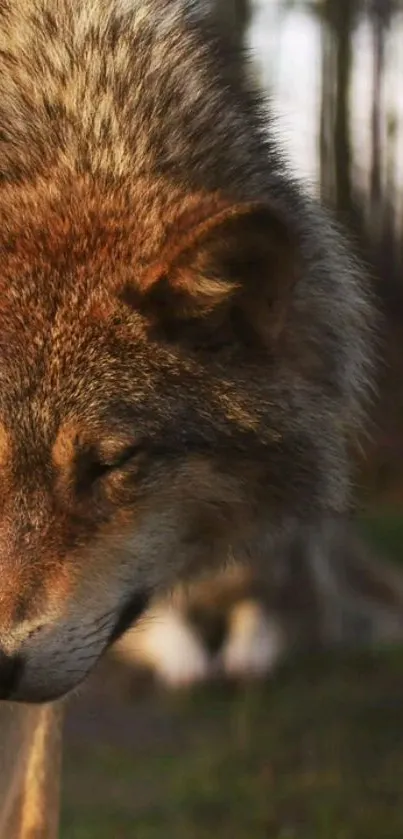 Close-up of a majestic wolf in natural scenery.