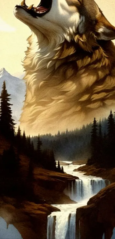 Majestic wolf howling in a mountain landscape art.