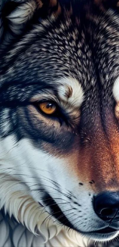 Majestic wolf with piercing eyes mobile wallpaper.