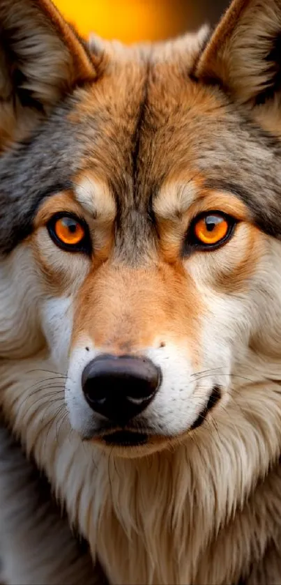 Majestic wolf with golden eyes wallpaper.