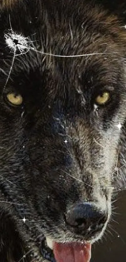 Majestic wolf with intense stare in dark brown tones mobile wallpaper.