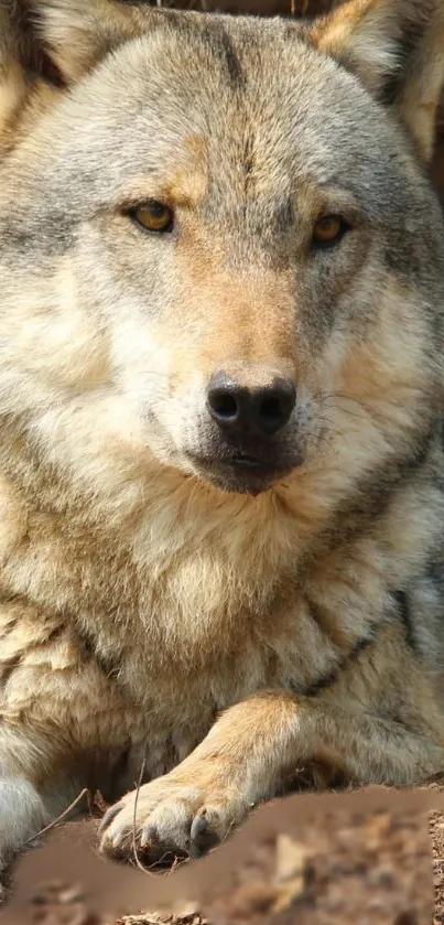 Majestic wolf portrait in natural setting wallpaper.