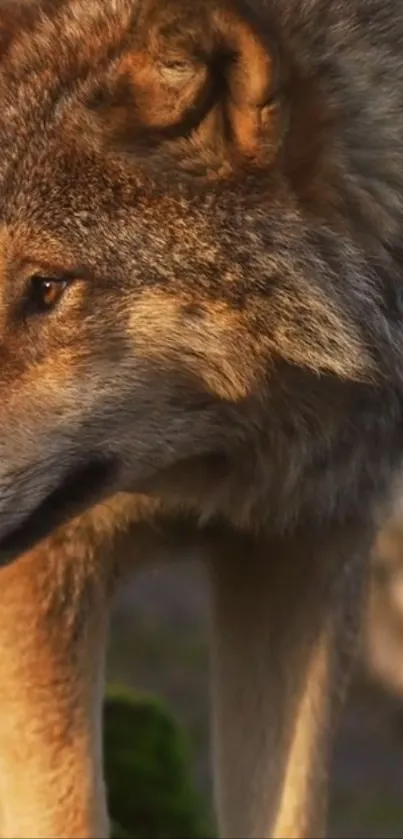 Close-up of a majestic wolf in natural setting for mobile wallpaper.