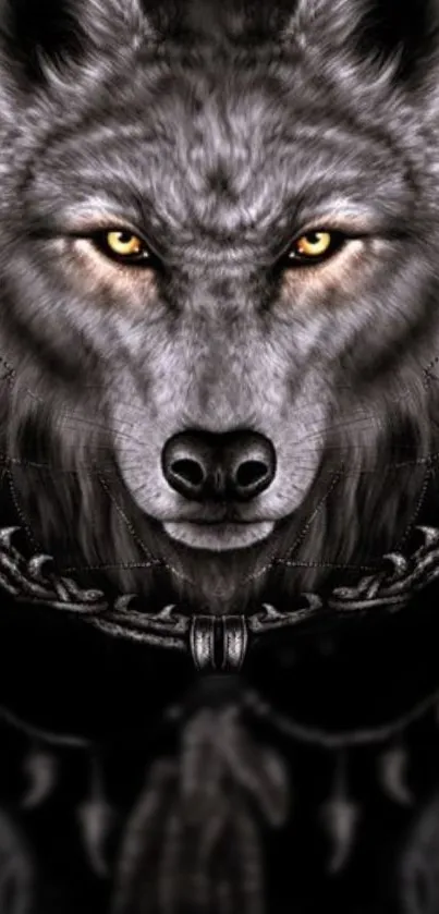 Majestic wolf artwork with black background.