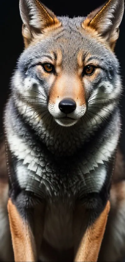 Majestic wolf portrait with detailed fur, perfect for nature-themed mobile wallpaper.