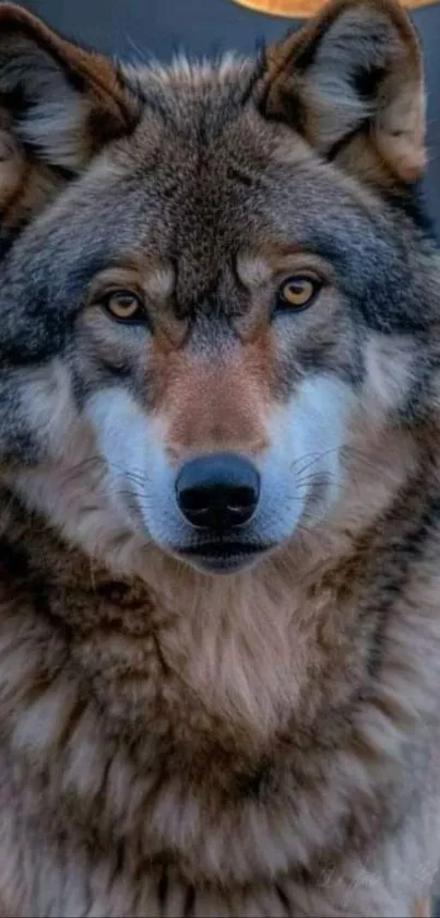 Majestic wolf staring intensely forward.