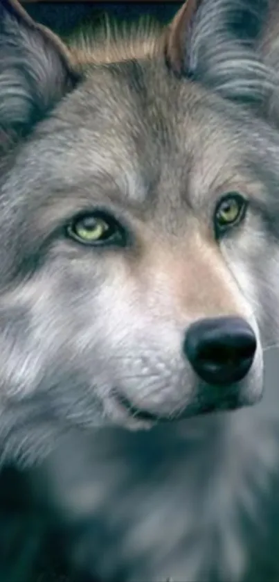 Realistic wolf face with vivid eyes