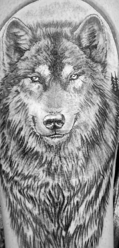 Artistic black and white wolf tattoo design for mobile wallpaper.