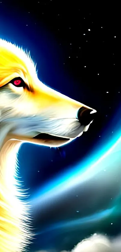 Majestic wolf under the vibrant aurora.