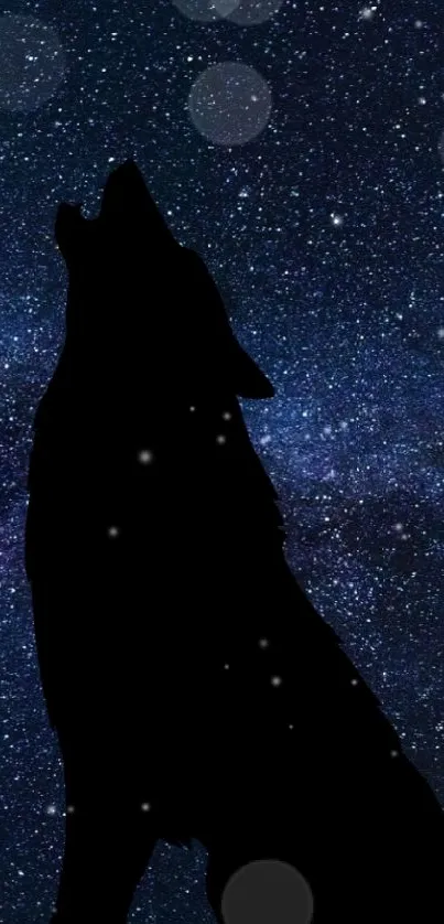 Silhouette of a wolf howling under a starry night sky, showcasing celestial beauty.