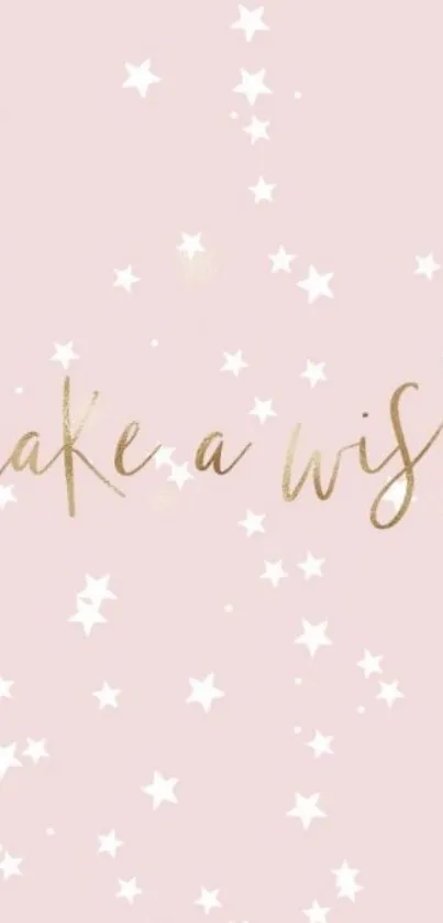 'Make a Wish' pink wallpaper with stars and gold text.