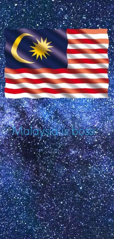 Malaysian flag on a starry galaxy background wallpaper.