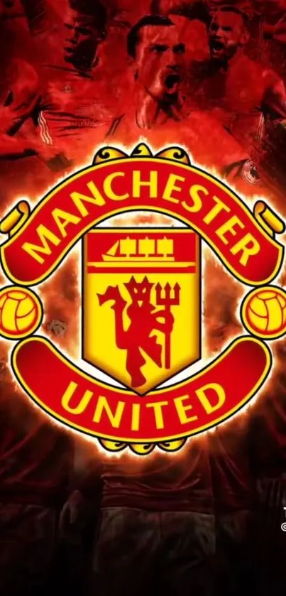 Manchester United emblem on a vibrant red background wallpaper.