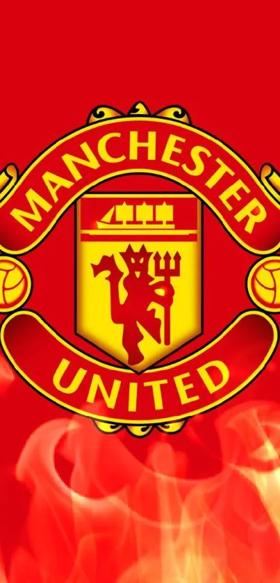 Manchester United crest on a red background wallpaper.