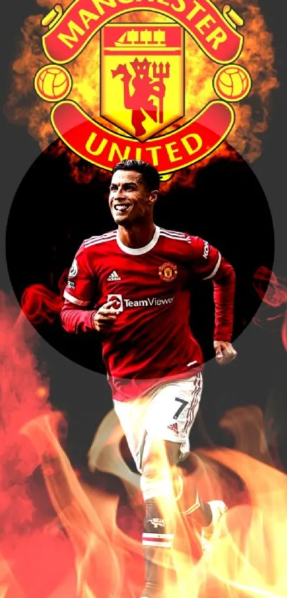 Manchester United wallpaper with player and emblem.