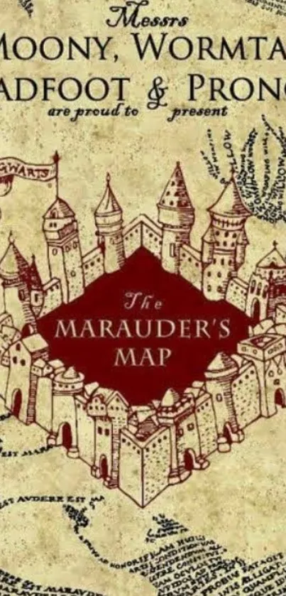 Vintage Marauder's Map with castle design and mystical text.