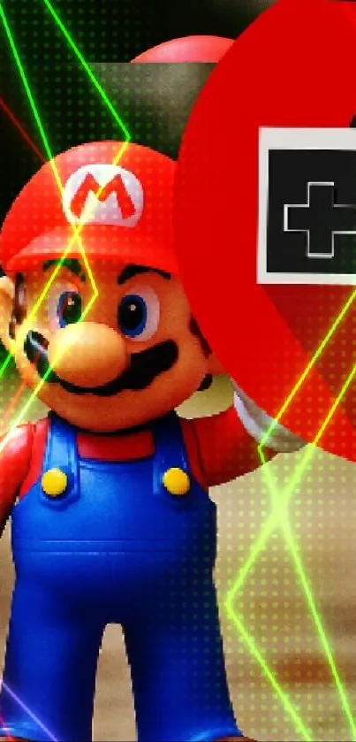 Mario and Luigi with retro game controller in vibrant wallpaper.