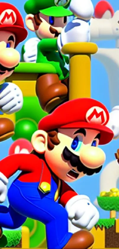 Dynamic Mario and Friends mobile wallpaper with vibrant colors for Nintendo fans.