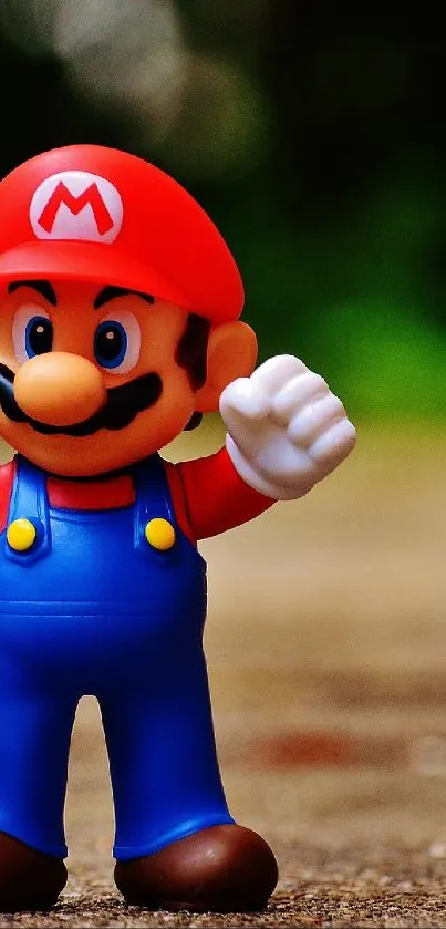 Colorful image of Mario and Luigi figures on a blurred path.