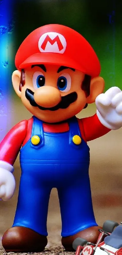 Mario Kart character figure on outdoor background.