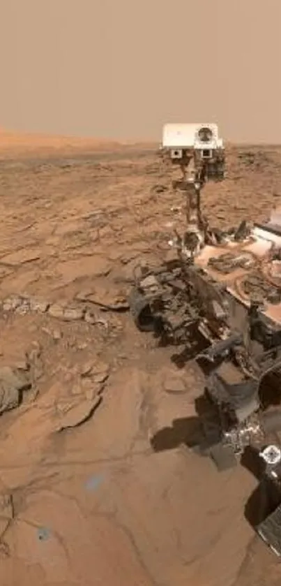 Mars rover exploring the Martian surface, showcasing the red planet's rugged landscape.