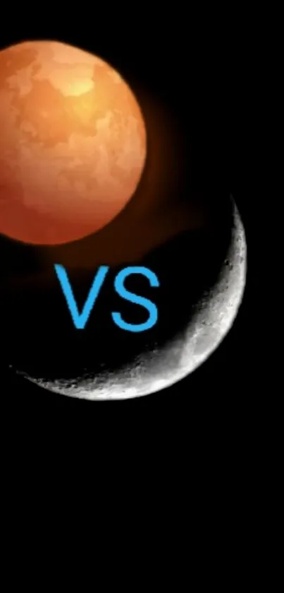 Mars versus Moon mobile wallpaper with black background.