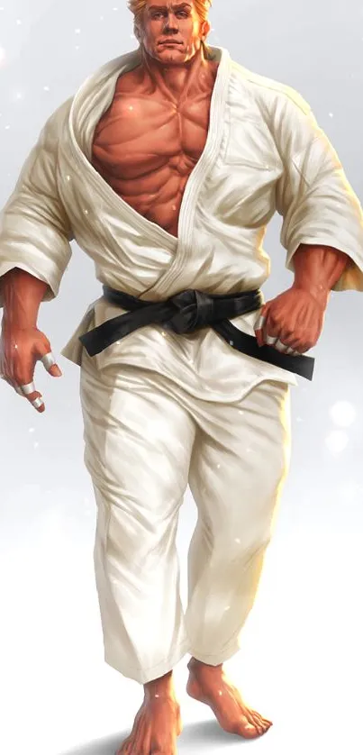 Martial artist in gi standing strong.