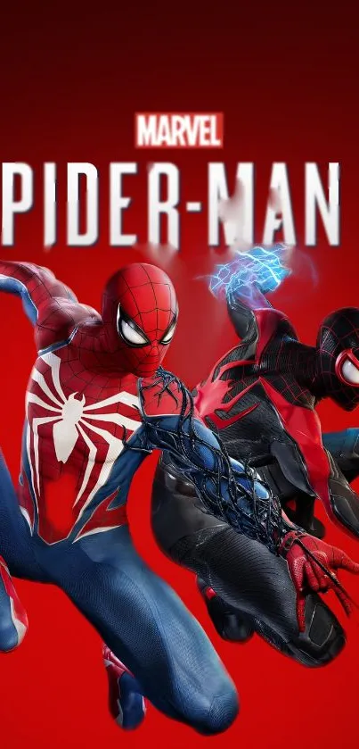 Marvel Spider-Man 2 mobile wallpaper with vibrant red background.