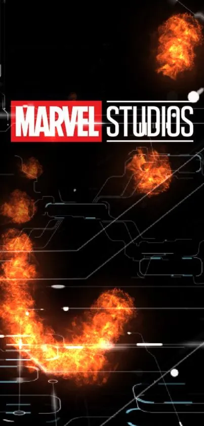 Marvel Studios mobile wallpaper with fiery orange flames and a dark, futuristic design.