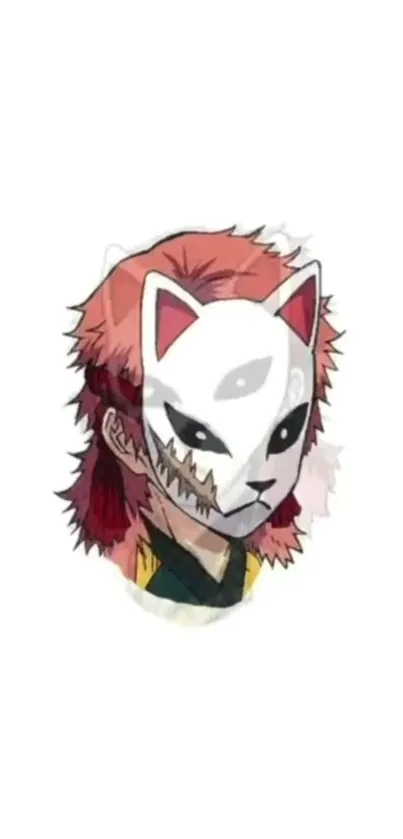 Anime character with a white mask and red hair on a white background mobile wallpaper.