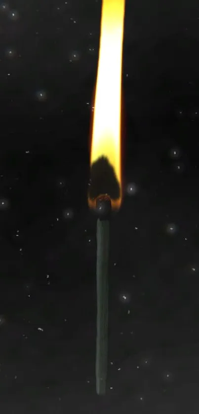 Vivid flame of a matchstick against dark backdrop.