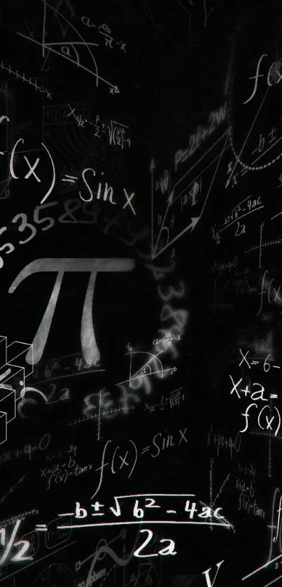 Mathematical equations and symbols in black wallpaper.