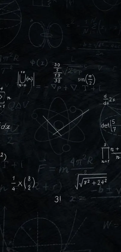 Dark background with mathematical formulas and diagrams wallpaper.