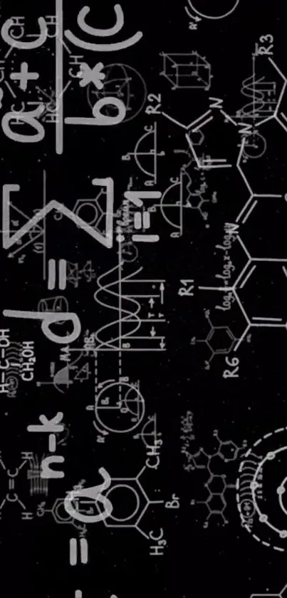 Intricate mathematical formulas on a black background wallpaper.