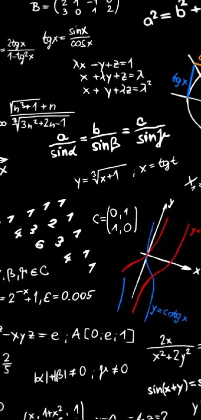 Mobile wallpaper with math formulas on black background.