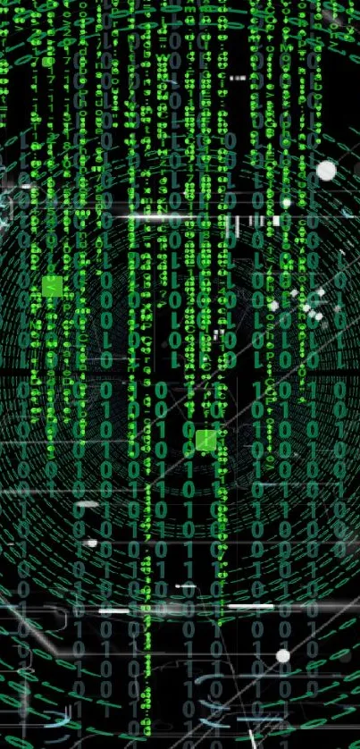 Green matrix code wallpaper with binary digits.