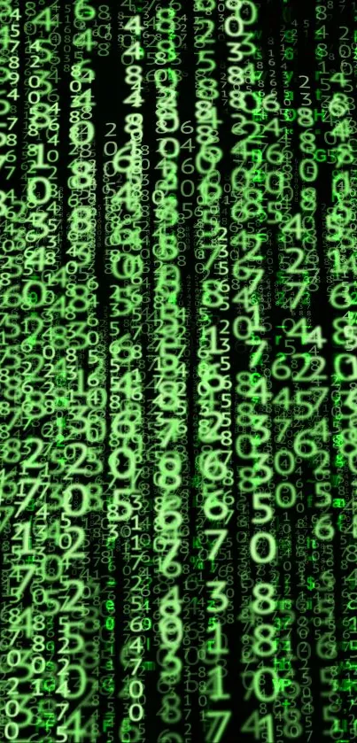 Matrix-themed digital wallpaper with green cascading numbers on black.