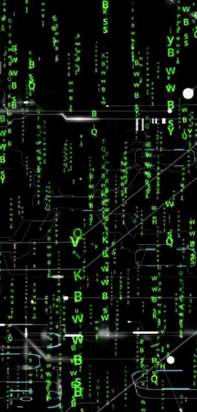 Green Matrix-like digital code on a black background wallpaper.