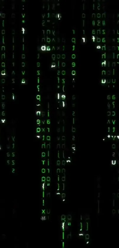 Neon green Matrix code wallpaper on a black background.