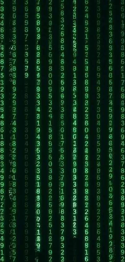 Green matrix code wallpaper with cascading numbers.